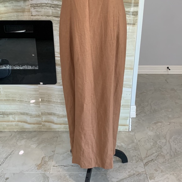 Adolfo Studio 55% Linen and 45% Rayon Tan Maxi Dress Size 12 - Picture 3 of 10